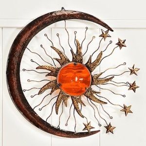 Orange Fusion Glass & Iron Celestial Wall Art - 16.5” horizontal - 15” vertical